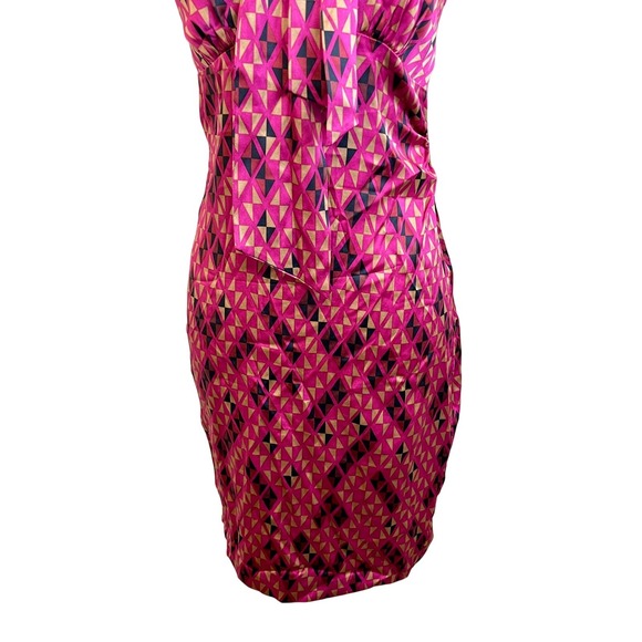 Diane von Furstenberg Pink Laurie Geometric Silk Neck Bow Tie Sheath Dress Sz 2 - Picture 7 of 13